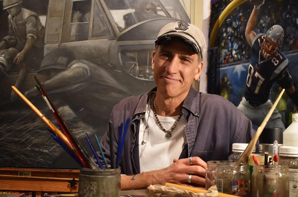 Artist Brian Fox in his Fall River studio Nov. 17, 2023, talks about his paintings. One of his earlier works was featured recently on "Pawn Stars Do America" television show.