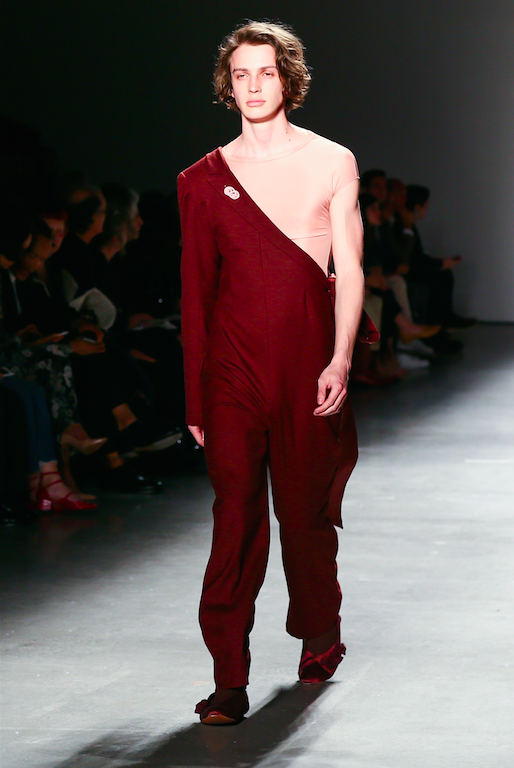 Pratt graduate James Palmisano offered a new take on the suit — off the shoulder and onesie-style, of course..