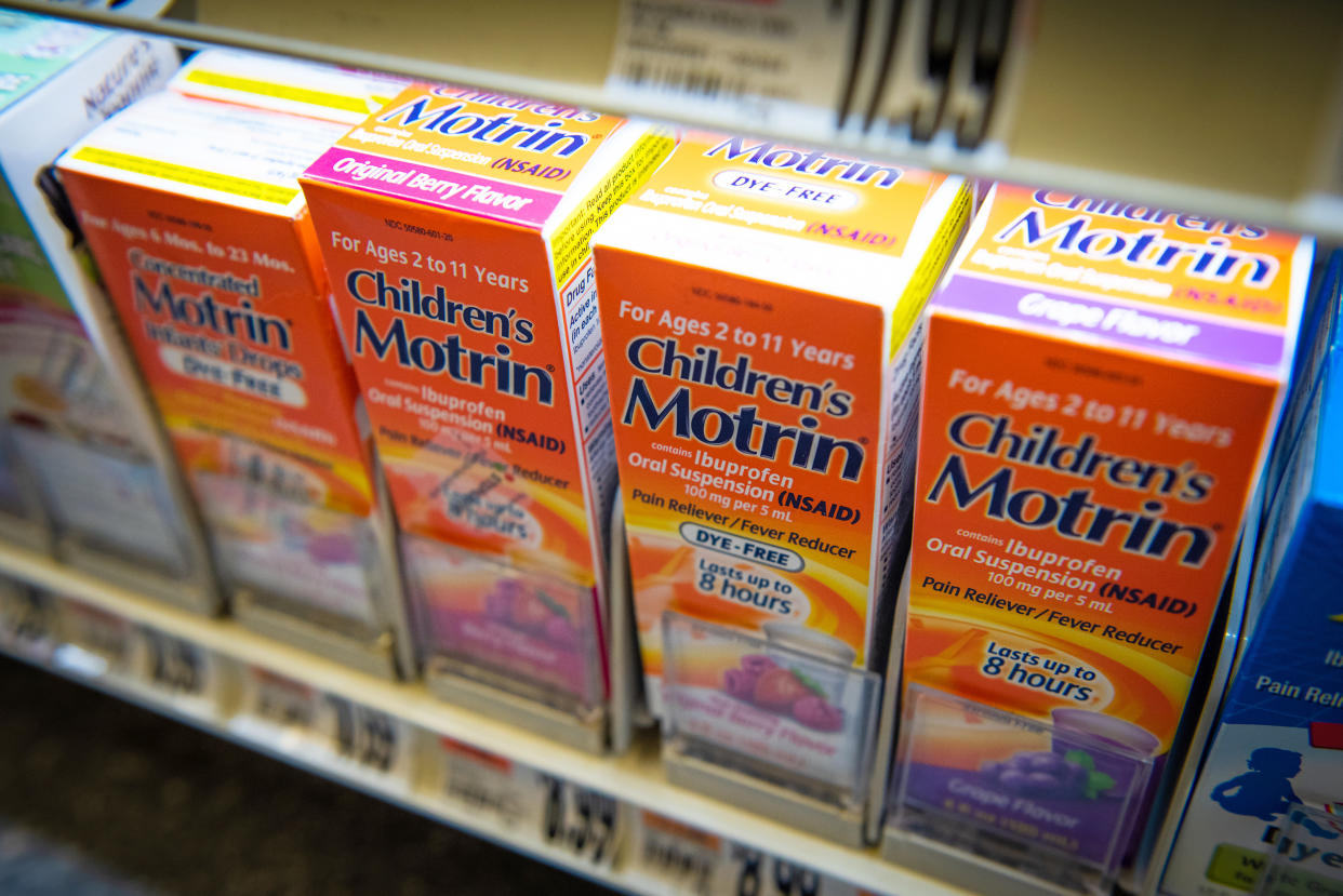 Johnson & Johnson Motrin brand children's pain relievers at a Stop & Shop store in Dobbs Ferry, New York, U.S., on Sunday, Jan. 23, 2022. Johnson & Johnson is scheduled to release earnings figures on January 25. (Tiffany Hagler-Geard / Bloomberg via Getty Images file)