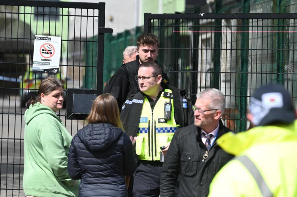 Scene outside Ysgol Dyffryn Aman on Wednesday (Robert Melen/Shutterstock)