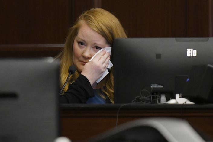 Stephanie Love wipes a tear as she finishes her emotional victim statement clearing Edward Taylor of the rape charges against her when she was a young child.