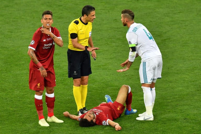 Floored: Mohamed Salah has struggled to recover from a shoulder injury suffered in last season's Champions League final