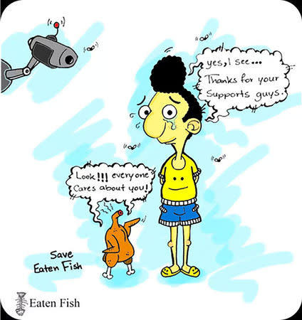 A cartoon by Ali, an Iranian refugee held at Papua New Guinea's Manus Island detention centre whose pen name is Eaten Fish, is seen in this image supplied to Reuters on August 27, 2016. Eaten Fish/Handout via REUTERS