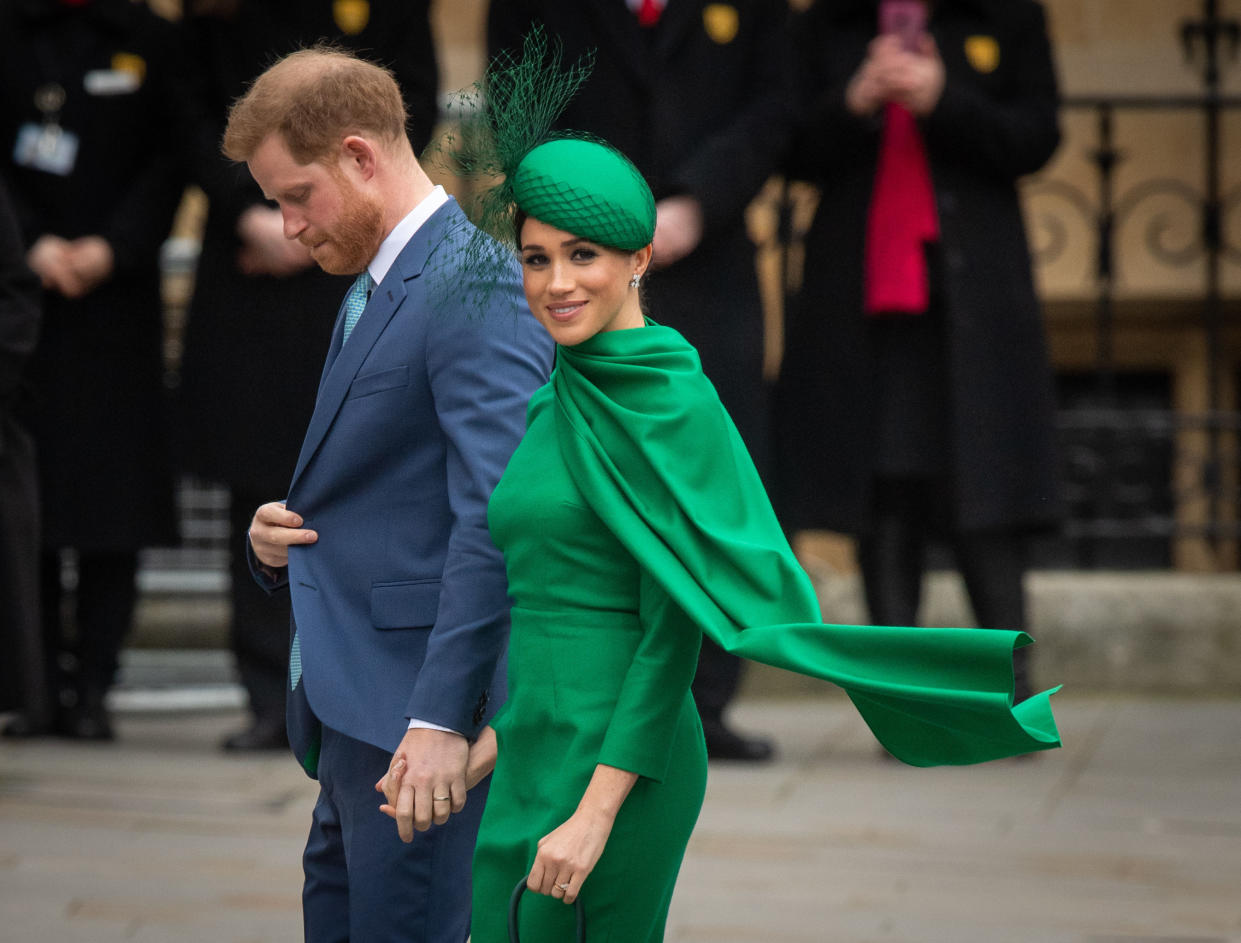 The Duke and Duchess of Sussex arrive at the Commonwealth Service at Westminster Abbey, London on Commonwealth Day. The service is their final official engagement before they quit royal life. PA Photo. Picture date: Monday March 9, 2020. See PA story ROYAL Commonwealth. Photo credit should read: Dominic Lipinski/PA Wire (Photo by Dominic Lipinski/PA Images via Getty Images)