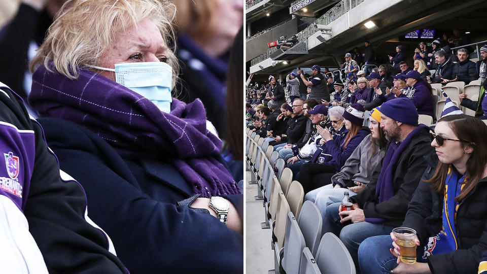 AFL fans, pictured here at Optus Stadium for West Coast's clash with Fremantle.