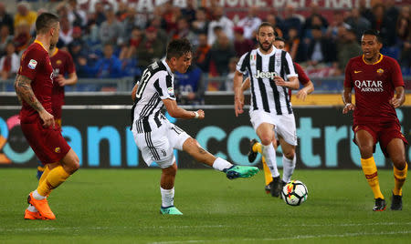 Soccer Football - Serie A - AS Roma vs Juventus - Stadio Olimpico, Rome, Italy - May 13, 2018 Juventus' Paulo Dybala shoots at goal REUTERS/Alessandro Bianchi