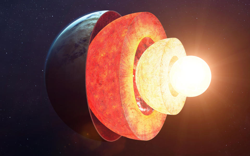 An illustration depicting the layers of Earth's internal structure..