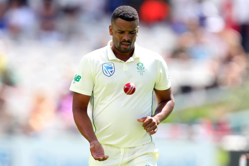 Pictured here,Vernon Philander readies to bowl in the 2nd Test against England at Newlands in 2020.