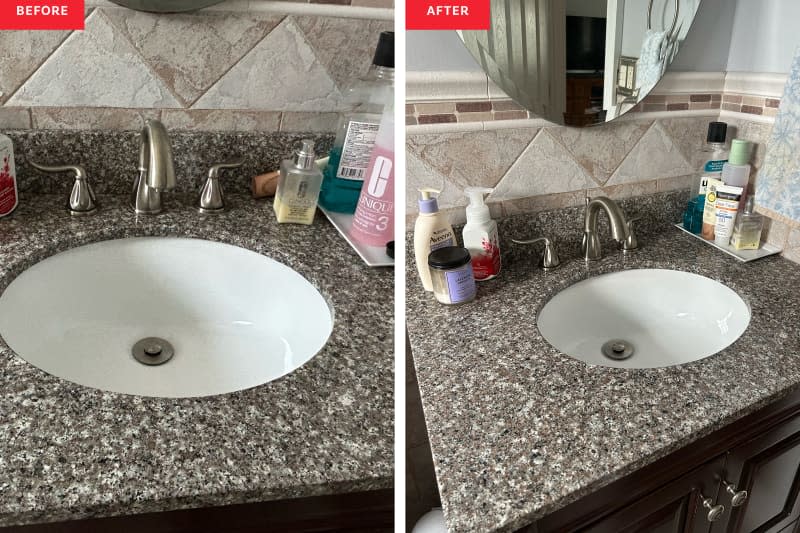 Bathroom before and after cleaning.