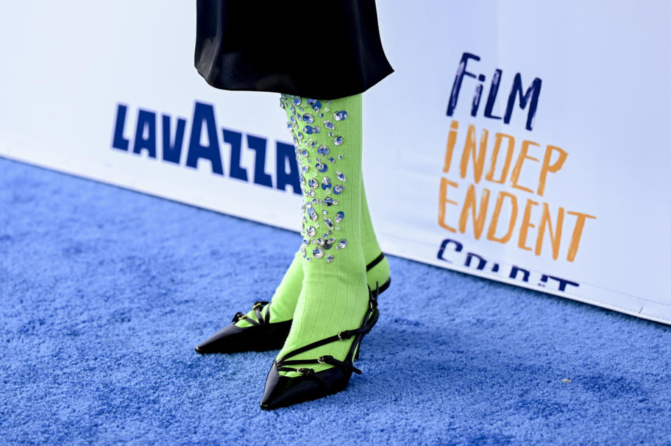Emma Corrin, shoe detail, at the 2024 Film Independent Spirit Awards held at the Santa Monica Pier on February 25, 2024 in Santa Monica, California.