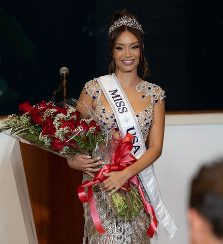 <p>MediaPunch/Shutterstock</p> Savannah Gankiewicz is crowned Miss USA 2023 on May 15, 2024.