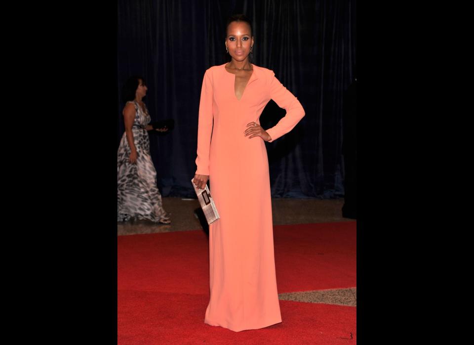 Here's proof that celebs should wear pretty much nothing but Calvin on the red carpet. We can even overlook the baggy arms/slumped shoulders (our theory is that shoulder pads were removed). The peach color makes the "Scandal" actress look luminous.     2012 White House Correspondents' Association Dinner  (Photo Credit: Getty Images)