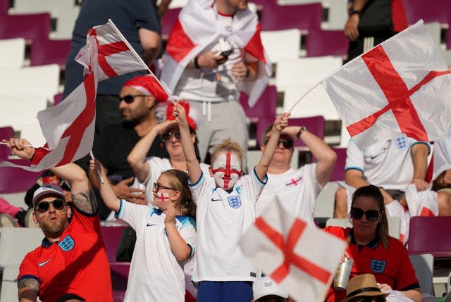 England fans in the stands ahead of the World Cup opener