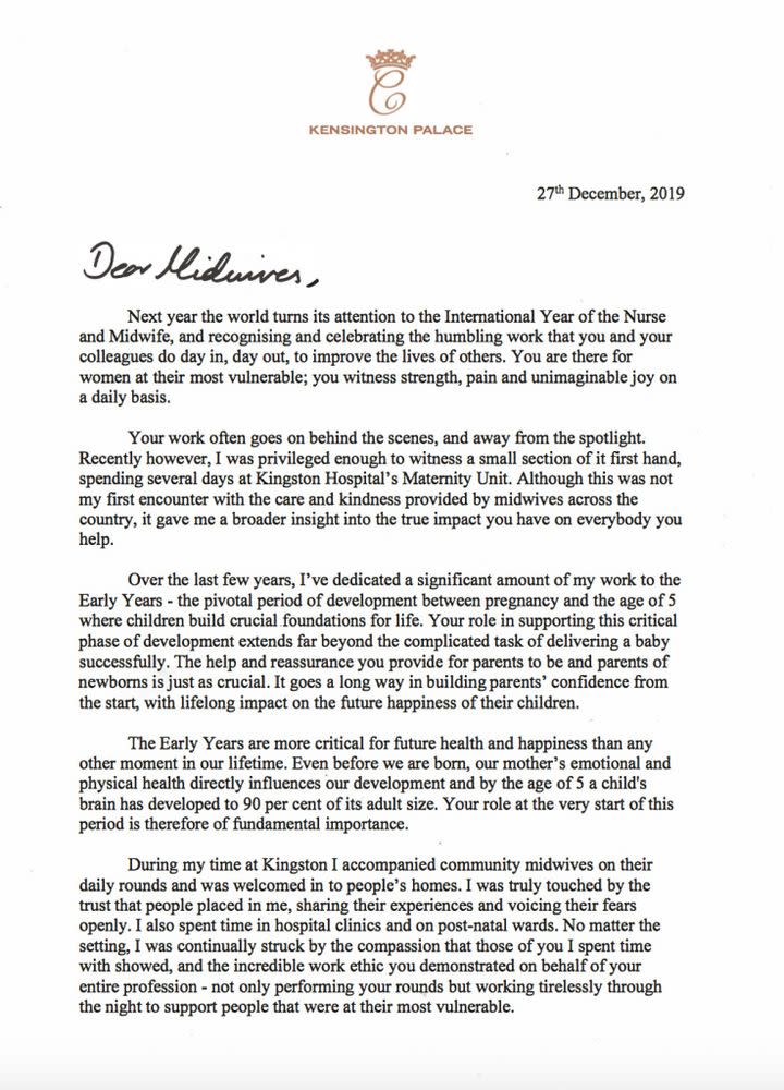 Kate Middleton's letter for International Year of the Nurse and Midwife (part one). | Kensington Palace