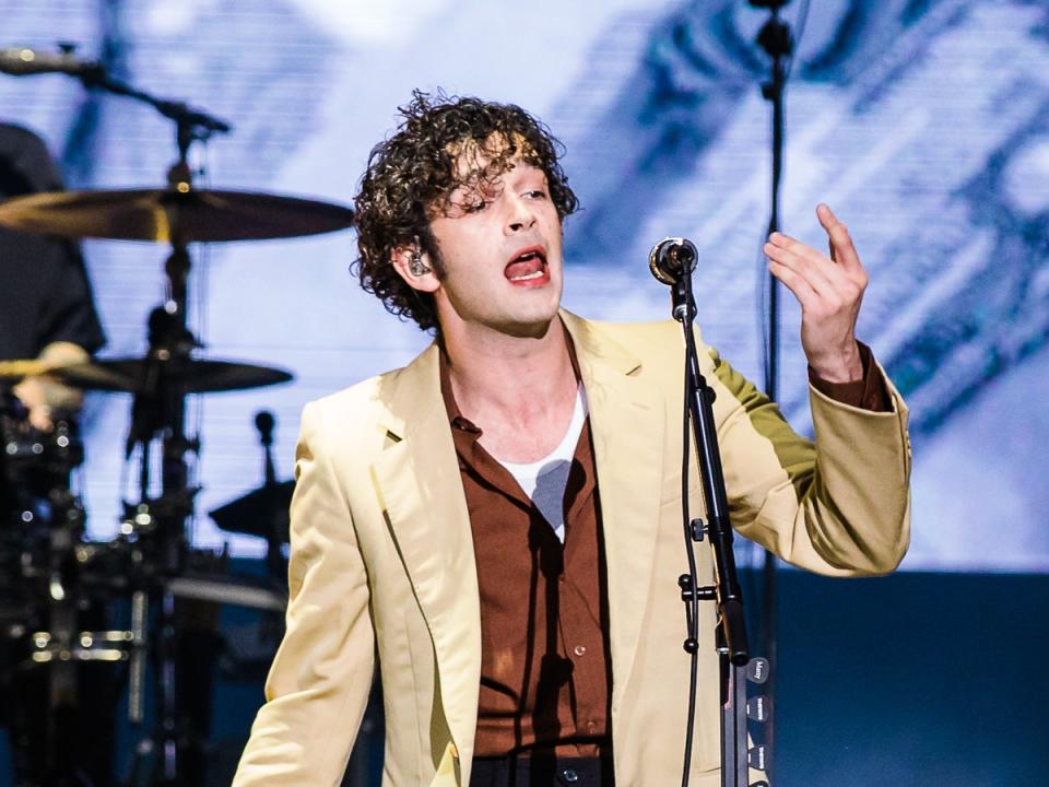 Matty Healy of The 1975 sparked uproar after kissing his bandmate onstage at a festival in Malaysia (Photo by Mauricio Santana/Getty Images) (Getty Images)