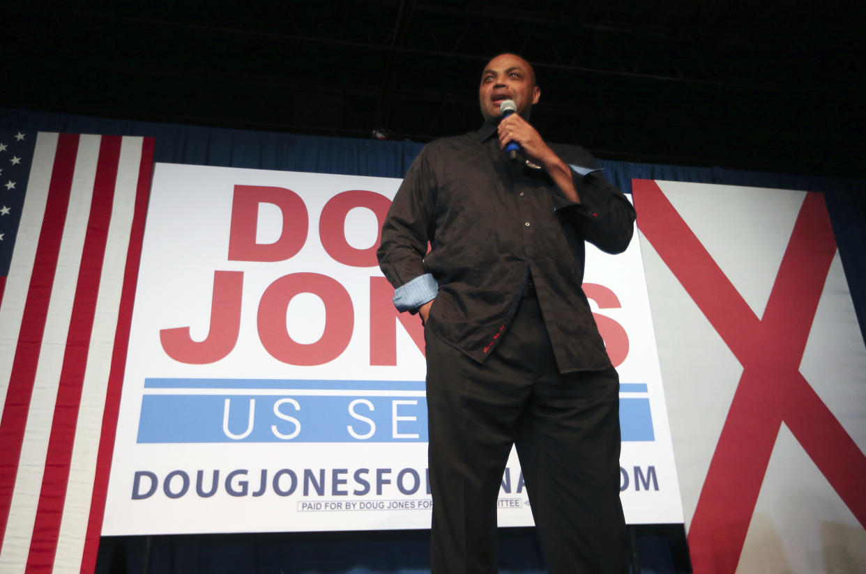 Charles Barkley is on the campaign trail to elect Doug Jones and keep Roy Moore out of the U.S. Senate. (AP)