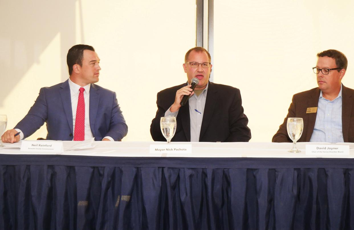 Sarasota County Commissioner Neil Rainford, Venice Mayor Nick Pachota and Venice Area Chamber of Commerce Board Chairman David Joyner touched on several aspects of Venice and south Sarasota County life Friday morning at the chamber’s 2023 Community Scorecard breakfast.