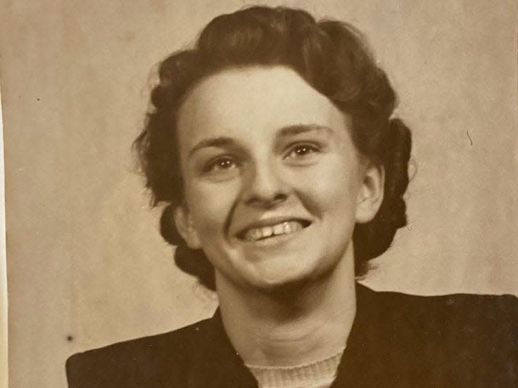 Black and white photo of centenarian Joyce Preston as a young woman.