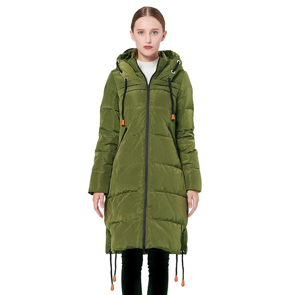 Orolay Women’s Thickened Contrast Color Drawstring Down Jacket Hooded Coat