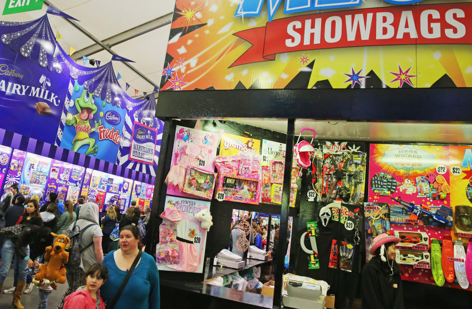 People shop for showbags in the Showbag Pavilion