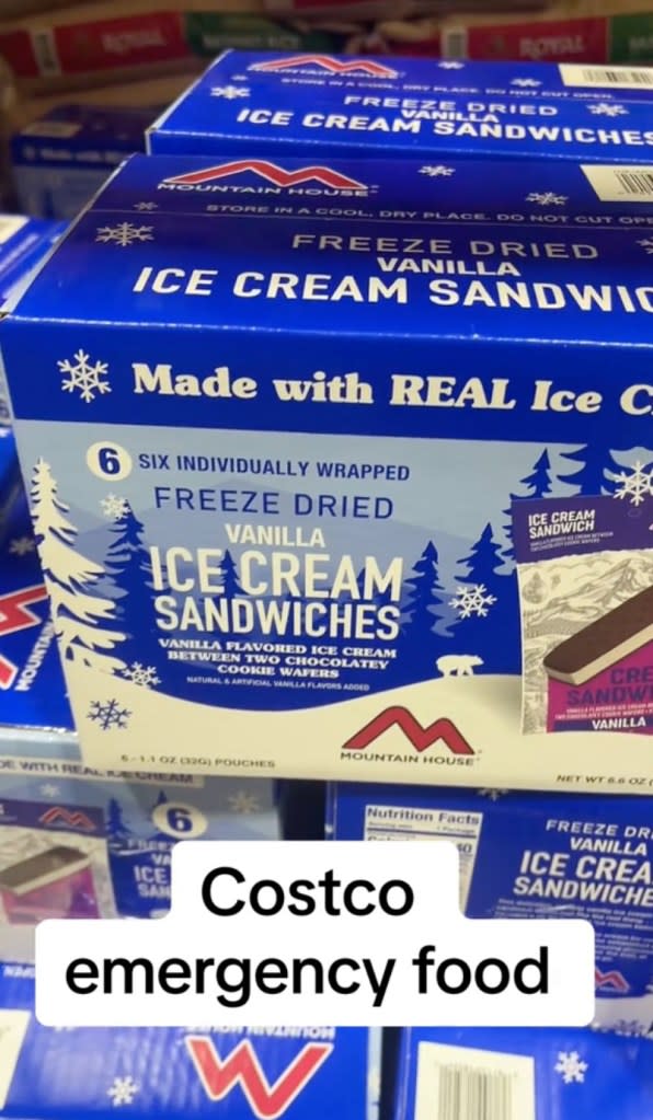 Mountain House freeze dried ice cream sandwiches sell in six-packs for $9.97. @charminglyfrugal / TikTok