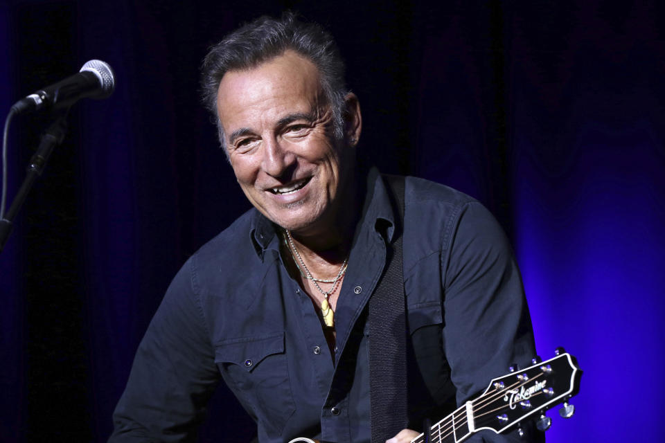 FILE - In this Nov. 10, 2015 file photo, Bruce Springsteen performs at the 9th Annual Stand Up For Heroes event in New York. Springsteen spoke at at New Jersey’s Monmouth University on Tuesday, Jan. 10, 2017, as part of an “intimate conversation” moderated by Grammy Museum Executive Director Bob Santelli. Monmouth officials also announced that the university will be home to Springsteen’s archives. (Photo by Greg Allen/Invision/AP, File)