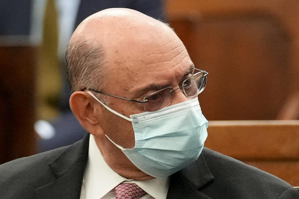 CORRECTS SPELLING OF FIRST NAME TO ALLEN INSTEAD OF ALAN - Allen Weisselberg, Donald Trump's longtime finance chief, left, sits inside New York Supreme Court, Tuesday, Oct. 10, 2023, in New York. Weisselberg is expected to testify Tuesday about his role in preparing Trump's annual financial statements, including conversations they had while finalizing the documents used to make deals and secure loans.(AP Photo/Seth Wenig)