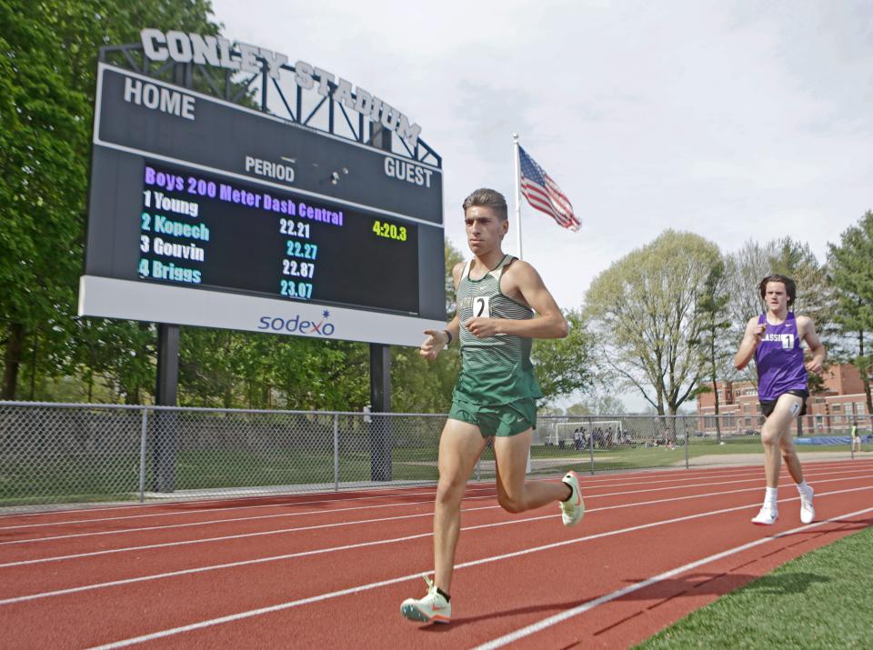 Hendricken's Troy Silvestri competes in last May's 200-meter race at the Boys Outdoor Track Championships.