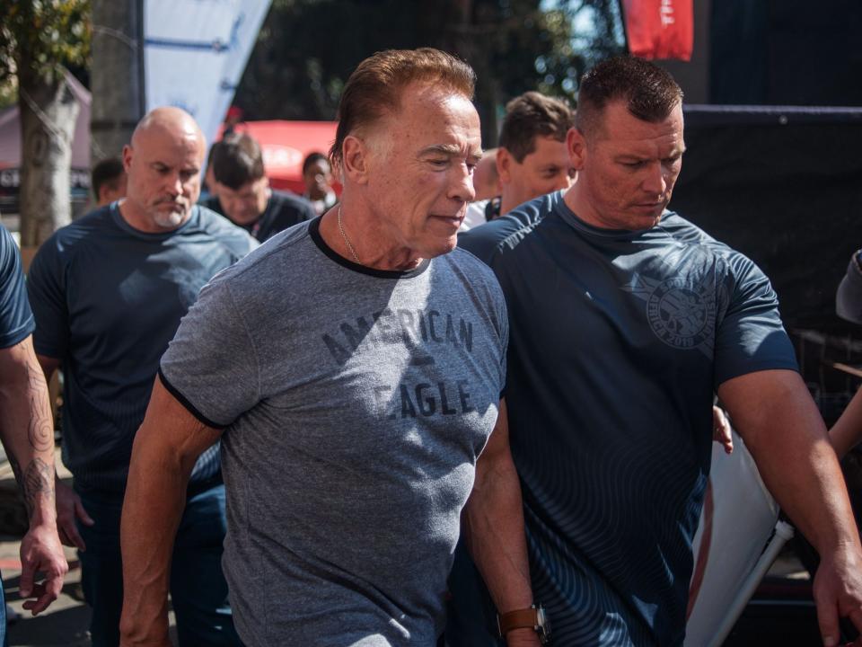 Arnold Schwarzenegger has said he will not press charges against the man who drop-kicked him in the back at an event in South Africa.Footage of the two-footed lunge on the former Governor of California at a sporting event in Johannesburg was widely viewed over the weekend after it was first posted on social media on Saturday.The 71-year-old told fans he was “moving on” after the viral video incident. The star also said he hoped the unidentified male attacker – handed over to police after being wrestled to the ground security guards – uses the incident as a “wake-up call”.Mr Schwarzenegger tweeted: “A lot of you have asked, but I’m not pressing charges. I hope this was a wake-up call, and he gets his life on the right track.”Describing the man as “crazed fan”, event organisers said security had “responded swiftly by apprehending the offender and handing him over to police.”Wayne Price, organiser of the Arnold Classic Africa event, said he believed the incident “was carefully planned by the offender, as he is known to the police for orchestrating similar incidents in the past”.Competition organisers also confirmed Mr Schwarzenegger was unharmed, in good spirits and would continue his schedule in South Africa as planned. “He views this as an unfortunate incident by a mischievous fan,” a statement read.> And if you have to share the video (I get it), pick a blurry one without whatever he was yelling so he doesn’t get the spotlight. > > By the way... block or charge? pic.twitter.com/TEmFRCZPEA> > — Arnold (@Schwarzenegger) > > May 18, 2019Mr Schwarzenegger shared video footage of the kick taken from a different angle, which showed he had remained of his feet, largely unfazed despite the blow.He also referred to his attacker as “an idiot” who “wants to be famous”.Making light of the kick on Sunday, the actor and former politician also posted video of two girls taking part in a karate session. “I’m so lucky none of those girls drop-kicked me yesterday.”Arnold Classic Africa has become an annual event taking place in Johannesburg every May, featuring a range of sporting and fitness events including bodybuilding and combat sports.