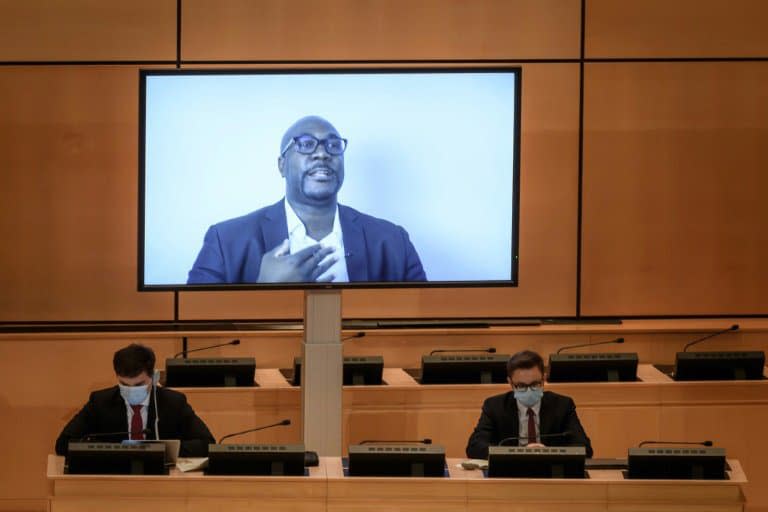 Philonise Floyd s'exprime dans une vidéo diffusée au Conseil des droits de l'Homme de l'ONU à Genève le 17 juin 2020 - Fabrice COFFRINI © 2019 AFP