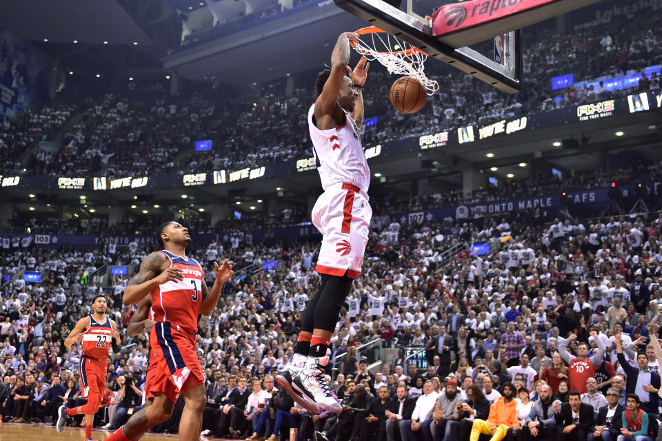 DeMar DeRozan led Toronto to a 3-2 series lead on Wednesday night. (Frank Gunn/The Canadian Press via AP)