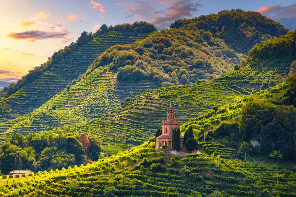 farra di soligo col san martino church of san martino prosecco hills at sunset