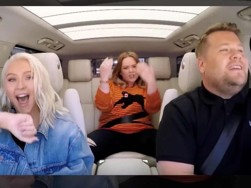 James Corden in the car with Christina Aguilera and Melissa McCarthy