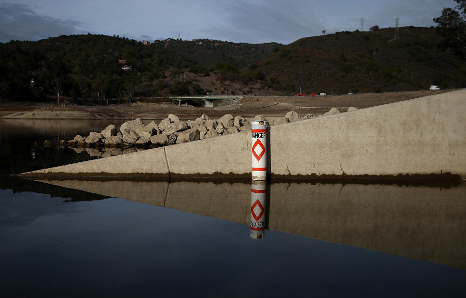 A buoy sits in the water at the Lexington Reservoir on January 28, 2014 in Los Gatos, California.