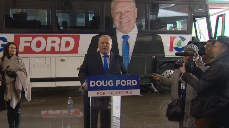 Doug Ford unveils campaign bus, 'For The People' slogan