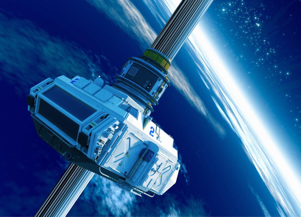 A concept drawing of a space elevator