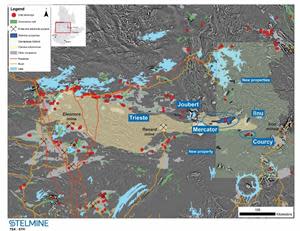 Location of Stelmine claims in the Caniapiscau mining district of northeastern Quebec.