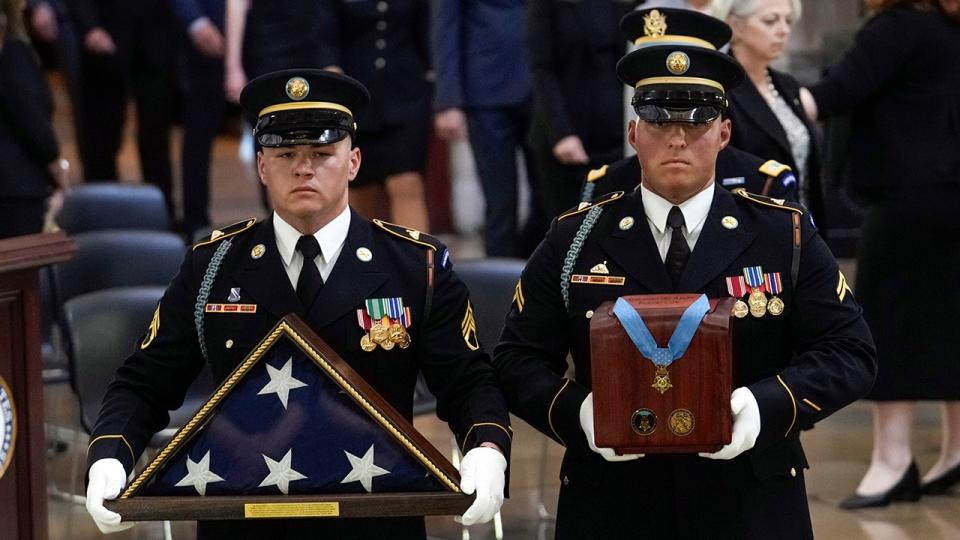 Urn of the late U.S. Army Col. Ralph Puckett arrives at US Capitol