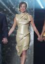 Celebrities in metallic fashion: Amanda Holden wowed in a ruched gold frock on <a href="http://uk.lifestyle.yahoo.com/photos/britains-got-talent-2013-alesha-dixon-amanda-holden-simon-cowell-david-walliams-fashion-slideshow/" data-ylk="slk:BGT;elm:context_link;itc:0;sec:content-canvas;outcm:mb_qualified_link;_E:mb_qualified_link;ct:story;" class="link  yahoo-link">BGT</a>.[Rex]