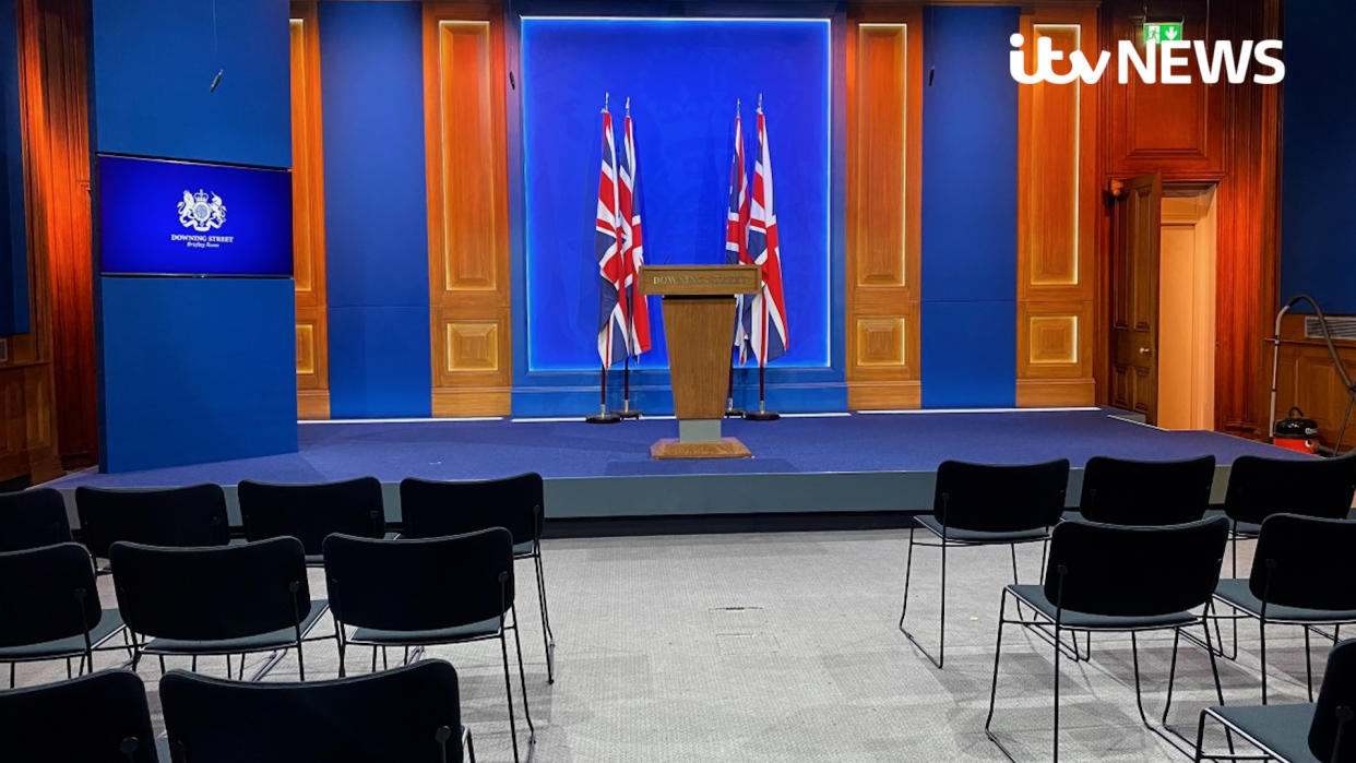 Undated handout photo issued by ITV News of Downing Street's new White-House style media briefing room, following criticism that more than ??2.6 million had been spent on the renovations. Issue date: Monday March 15, 2021.