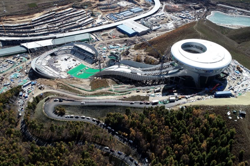 2022北京冬奧，河北省張家口奧運滑雪賽道景象。（AP）