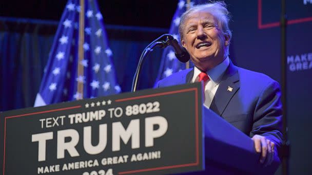 PHOTO: Former President Donald Trump speaks at a campaign event, March 13, 2023, in Davenport, Iowa. (Ron Johnson/AP)