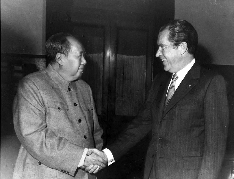 Chairman Mao Zedong meets U.S. President Nixon in Beijing on Feb. 21, 1972.