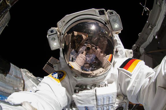 German astronaut Alexander Gerst takes space selfie with the sun.