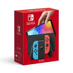 A product shot of the Nintendo Switch OLED on a white background