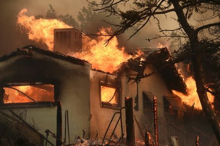 Flames from the Erskine Fire engulf a home near Weldon, California, U.S. June 24, 2016. REUTERS/Noah Berger