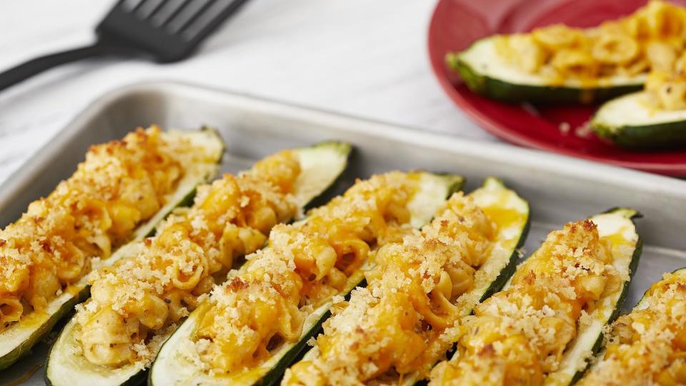 Macaroni and Cheese Stuffed Vegetable Boats