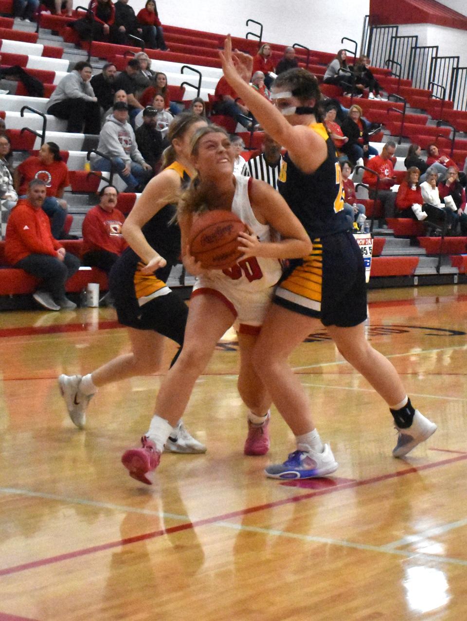 Coldwater's Coley Burkhardt, shown here in early season action, was one of three Cardinals in double figures as Coldwater defeated Harper Creek Tuesday night