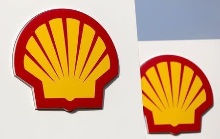 Logos for Shell are seen on a garage forecourt in central London March 6, 2014. REUTERS/Neil Hall