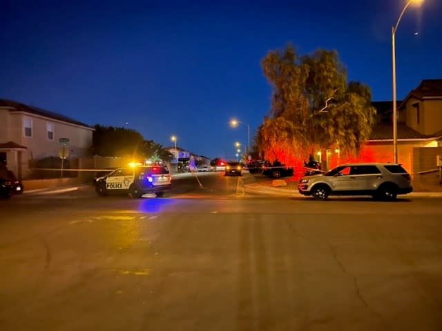 <em>LVMPD investigates a homicide on June Flower Drive on Oct. 26, 2022. (KLAS)</em>